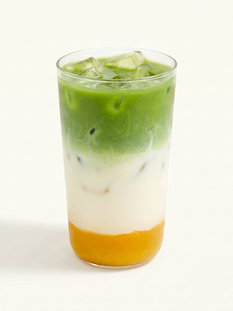 Iced mango matcha latte